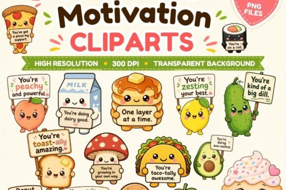 Download Cute Food Motivation Clipart | 19 PNG - Premium Bundle