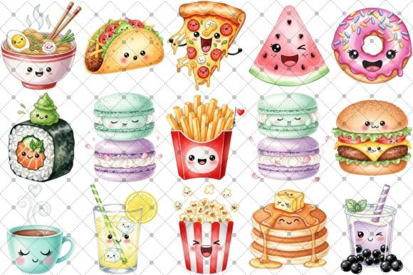 Download Kawaii Food &amp; Drink Watercolor Clipart - Food Collection