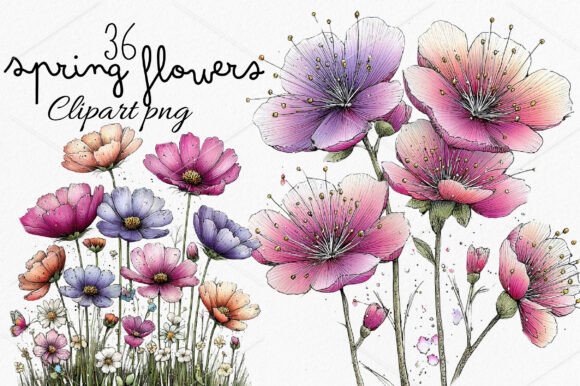 Download Whimsical Spring Flowers Clipart Bundle - Spring Collection