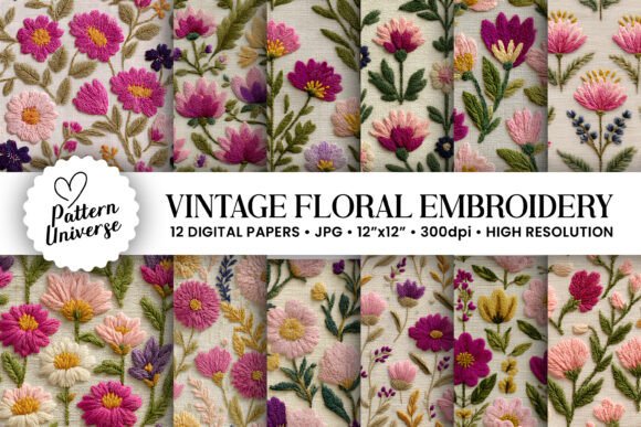 Download Vintage Flowers Embroidery Pattern - Flowers Collection