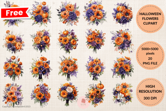 Download Free Halloween Flowers Clipart Bundle 4 - Flowers Collection