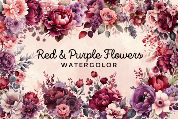 Download Vintage Red &amp; Purple Flowers Watercolor - Flowers Collection