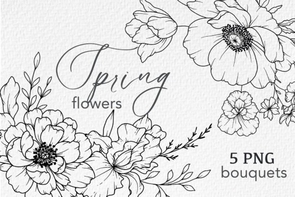 Download FLOWERS LINE DRAWING, FLORAL LINE ART - Flowers Collection