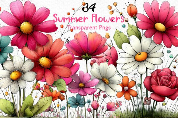 Download Whimsical Summer Flowers Clipart PNG - Flowers Collection
