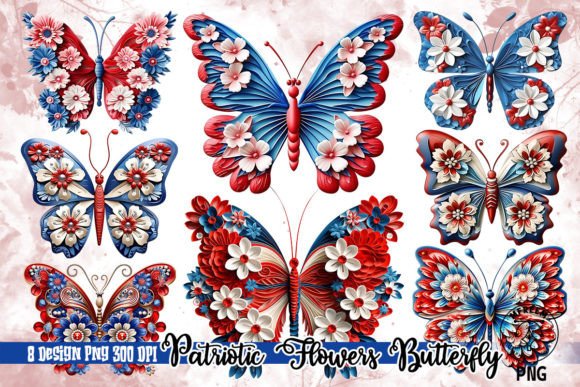 Download 3D Patriotic Flowers Butterfly Clipart - Flowers Collection