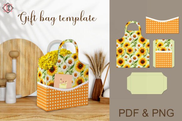 Download Gift Bag Template Apron with Sunflowers - Flowers Collection