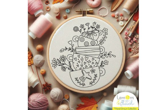 Download Tea Cups Tower: Flowers, Hearts, Bird - Flowers Collection