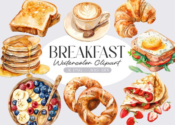 Download Watercolor Breakfast Foods Clipart - Food Collection