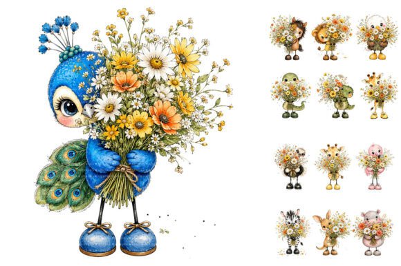 Download Cute Spring Animals Holding Wildflower - Spring Collection