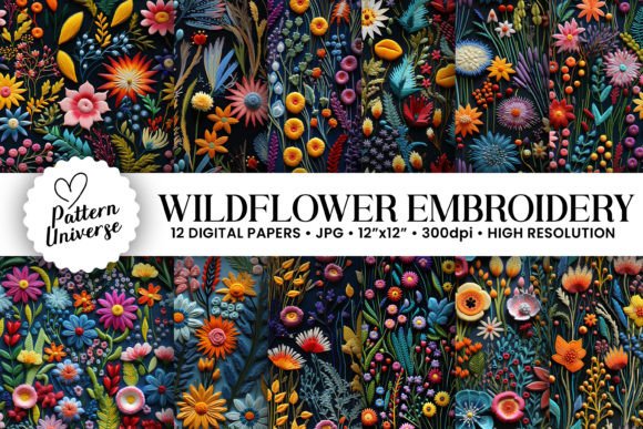 Download 3D Floral Wildflowers Embroidery Pattern - Flowers Collection