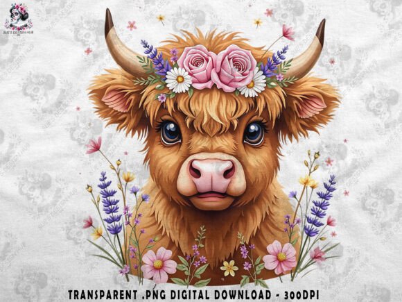 Download Boho Highland Cow and Pink Flowers - Flowers Collection
