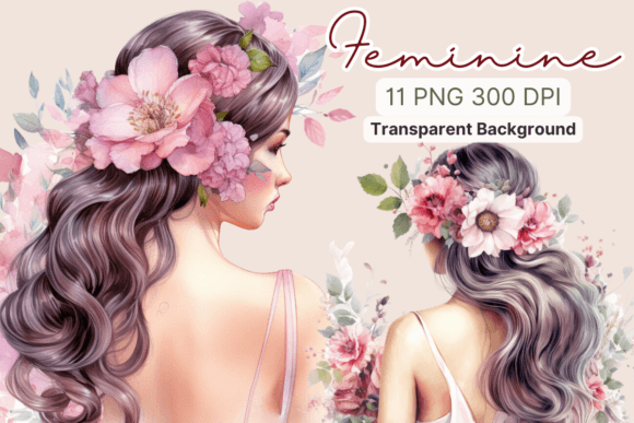 Download Feminine with Flowers Watercolor Clipart - Flowers Collection