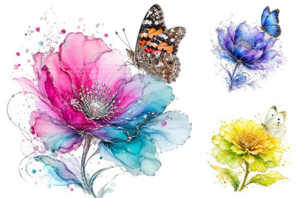 Download Alcohol Ink Flowers &amp; Butterfly Clipart - Flowers Collection