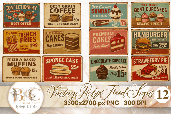 Download Vintage Retro Food Signs Clipart Bundle - Premium Resources
