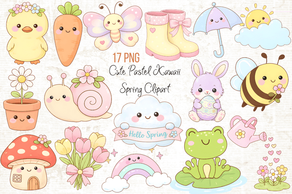 Download Cute Pastel Kawaii Spring Clipart PNG - Spring Collection