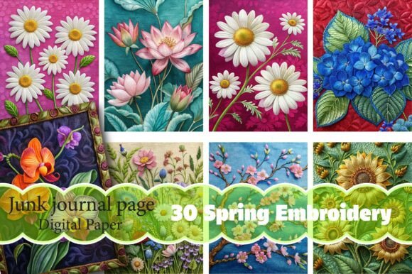 Download Spring Embroidery Junk Journal Pages - Spring Collection