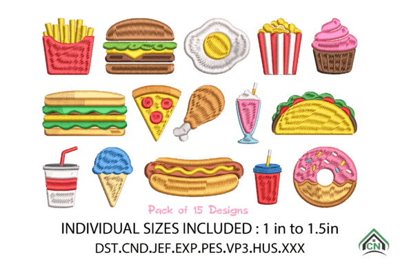 Download Mini Fast Food Embroidery Design Set - Food Collection