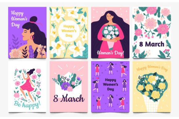 Download March 8 Cards. Lady with Flowers, - Flowers Collection
