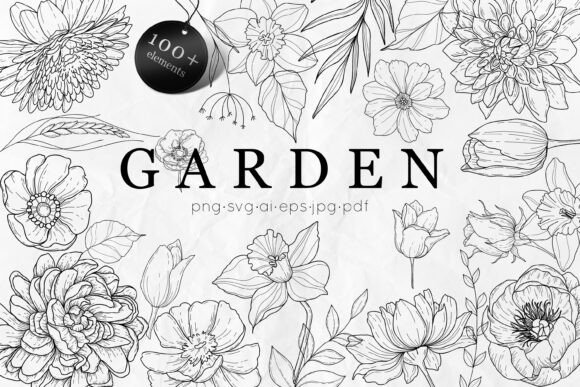 Download Garden Flowers Bundle Line Art SVG - Flowers Collection