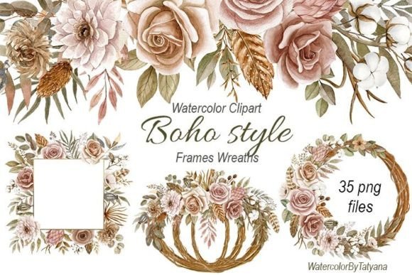 Download Wreaths and Frames in Boho Style.Flowers - Flowers Collection