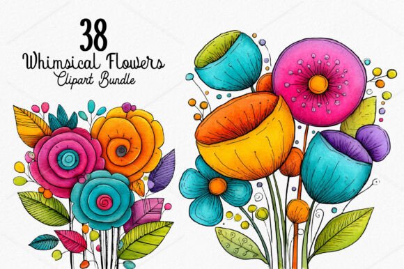 Download Whimsical Flowers Clipart Bundle - Flowers Collection