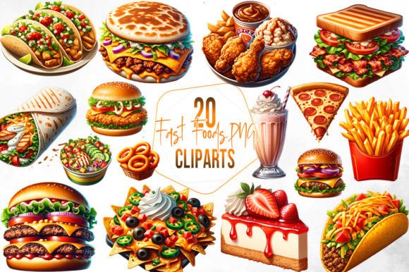 Download Delicious Fast Foods Watercolor Clipart - Food Collection